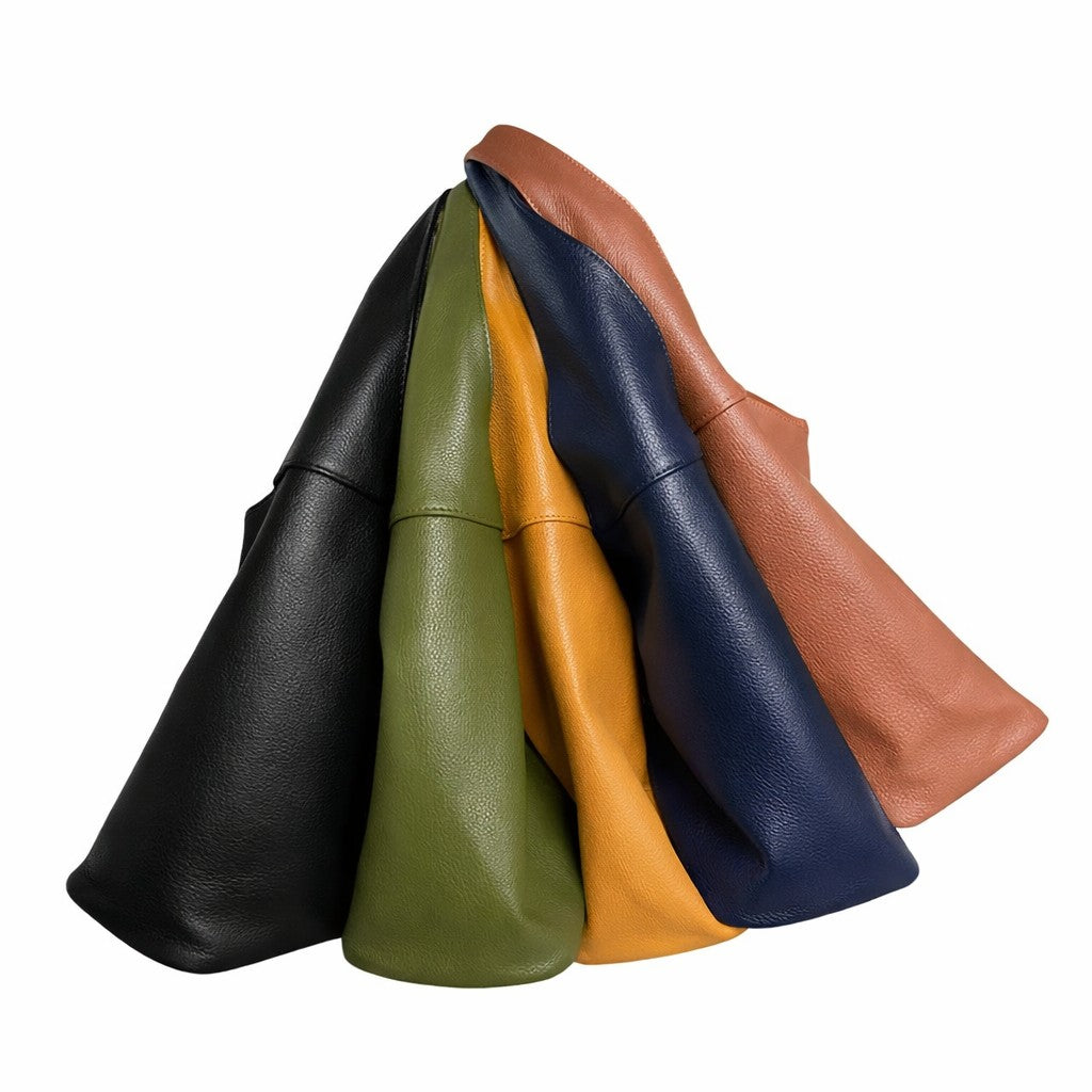 LaGaksta Hobo Pebbled Italian Leather bags with white background showing all colors - black, Olive Forest Green, Cognac Tan, Dark Navy Blue, Brown