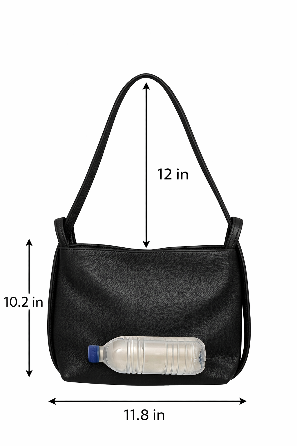 LaGaksta Bria Italian leather convertible backpack dimensions in Black With water bottle