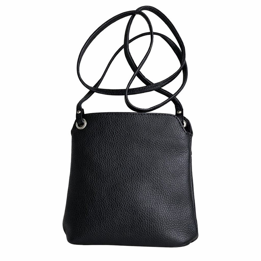 LaGaksta Fina Mini Compact Crossbody in black with white background 
