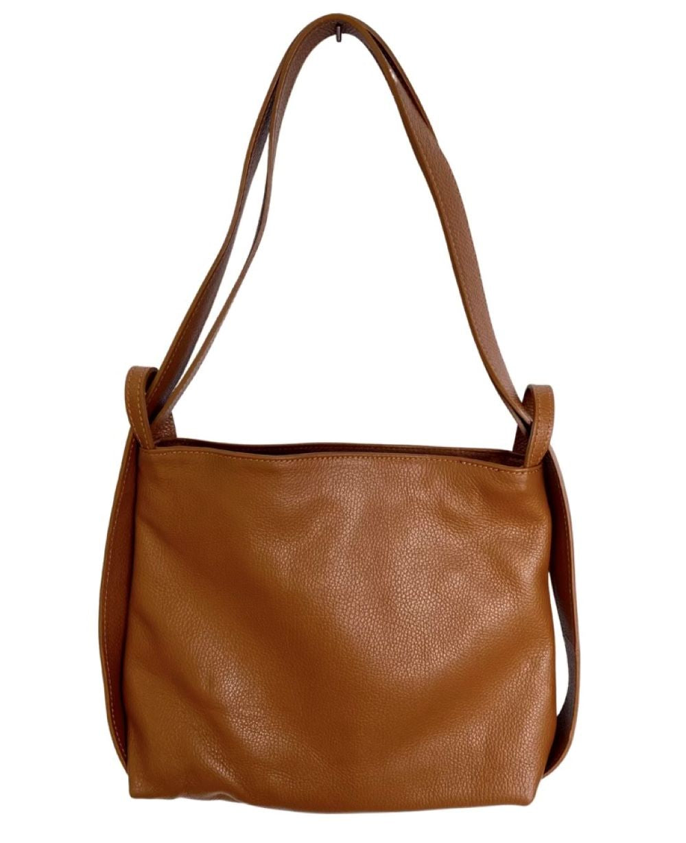 Tan Convertible Leather Backpack Shoulder Bag Crossbody 