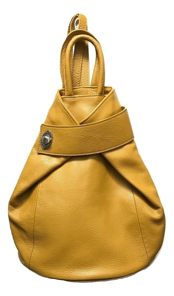 LaGaksta Stella Purse Backpack Tote Convertible Italian Leather Dark Mustard Yellow